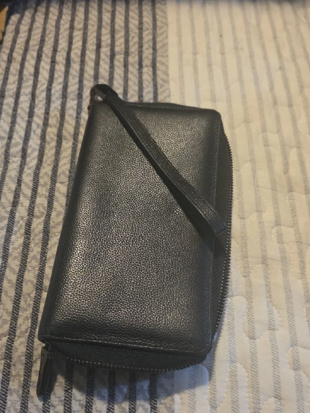 Zip-Around Black Wristlet Clutch with Multiple Card Slots